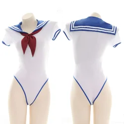 Cute Sailor Moon Cosplay Bodysuit Bow-knot Sailor Suit Women Sexy Bodycon Romper Bodysuits Anime School Girls Swimwear Sukumizu