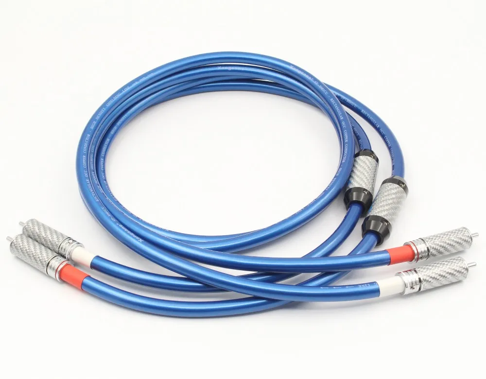 Hi-end Rectangular OFC Copper Conductor HIFI RCA audio cable with carbon fiber RCA Plug