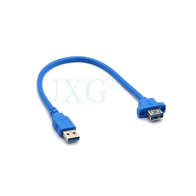 Bochara 40cm USB 3.0 Extension Cable Male to Female M/F Foil+Braided Shielded With Screw Panel Mount