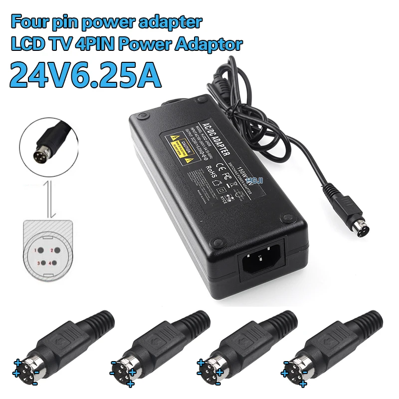 ACアダプター　24v 90W 4ピン 24v 6aから4ピンAC100V-240VからDCへの変換アダプター,フラットパネル