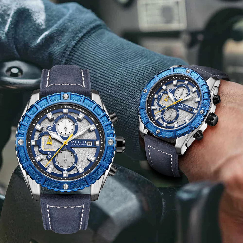 

MEGIR 2119 Men Fashion Chronograph Sports Watch Luminous Waterproof Leather Band Men's Wrist Watches Montre Homme Drop Shipping