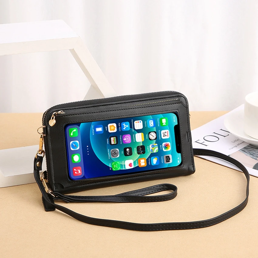 Crossbody ladies long wallet simple touch screen wrist mobile phone bag coin purse Korean version portable mobile phone bag