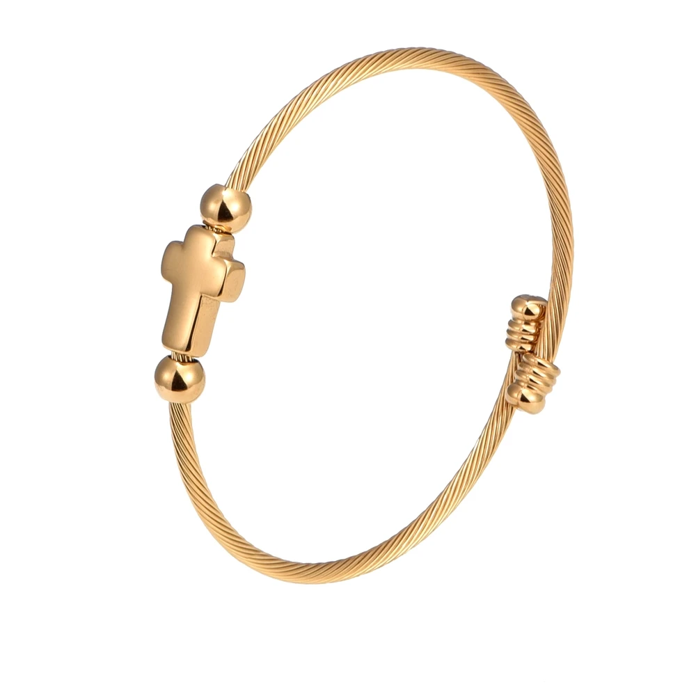 Trendy Jesus Cross Charm Stainless Steel Hemp Rope Buckle Open Bangles Cross Cuff Bracelet  For Men Women Unisex Jewelry