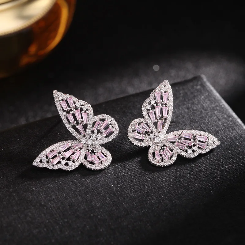 Image of Luxus 925 Sterling Silber Schmetterling Ohrringe für Frauen Hohl Exquisite Zirkon Stud Koreanischen Stil Ins Heißer Verkauf