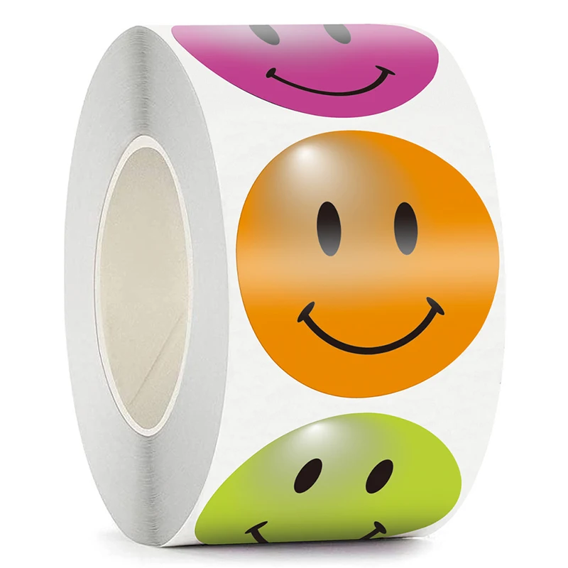 ROUND YELLOW,GREEN,PURPLE,BLUE,RED AND ORANGE HAPPY FACE STICKERS IN 8 COLOR