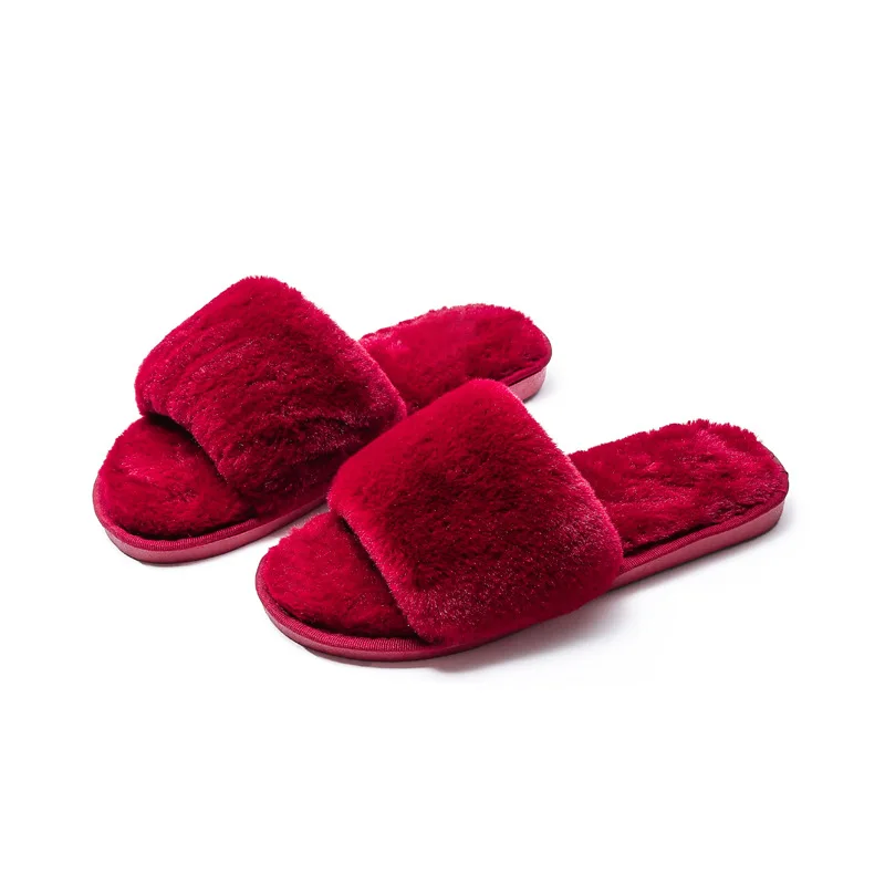 Autunno inverno Solid House donna pantofole in velluto Open Toe Fuzzy Warm peluche camera da letto scarpe basse pantofole in pelliccia da donna per