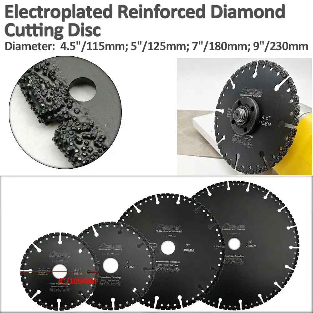 SHDIATOOL 1Set (4.5 "5" 7 "9") vacuum Brazed Diamond Blade untuk Fire Rescue Pembongkaran Blade Cutting Besi Baja Pipa PVC Aluminium