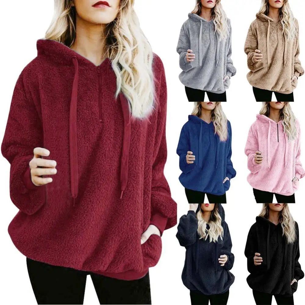 5XL Oversized Sweatshirts Women Warm Fleece Hooded Fluffy Hooded Sweatshirt Zipper Solid Hooded Female Warm Hoodies Jumper 2021