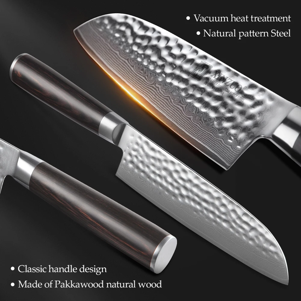 XINZUO 6 PCS Knife Set Kitchen Cutlery Chinese VG10 Damascus Forged Bread Santoku Chef Paring Utilities Knives with Gift Box