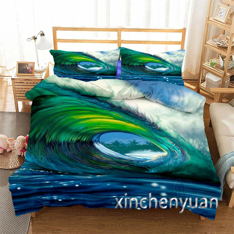 New Creative Ocean Wave Art 3D Printed Cover Set Twin Full Queen King Size Bedding Set Bed Linens Bedclothes for Young K122