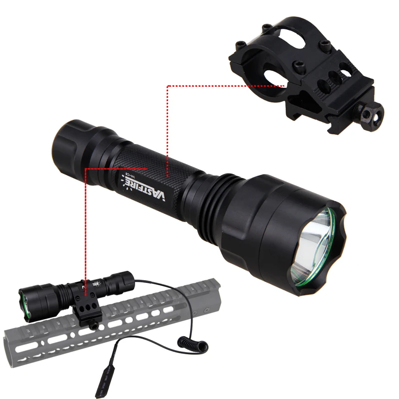 Tactical Hunting Flashlight 1 Mode Torch with Weaver Rail Scope Mount+Pressure Switch+18650 Battery+USB Charger