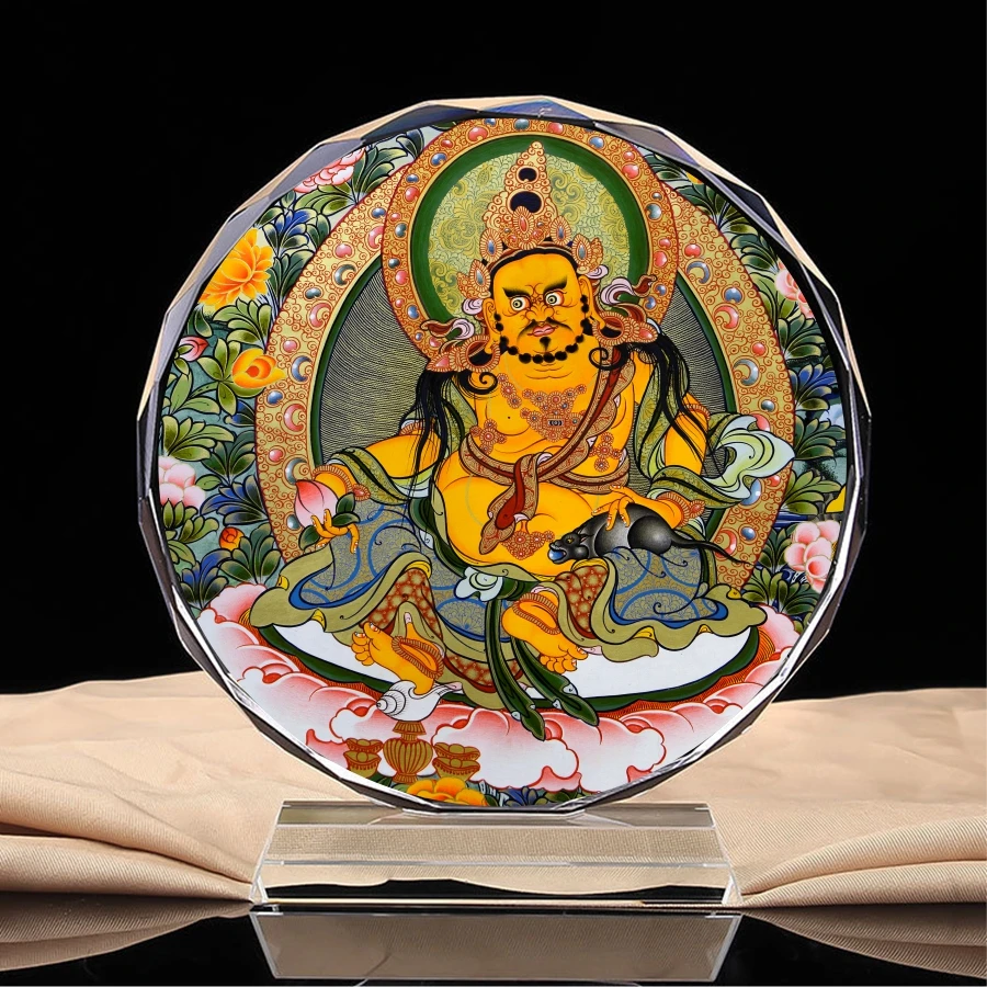 

Kaiguang Tibetan Tantric hand painted Thangka - yellow God of wealth Bodhisattva Buddha crystal ornaments