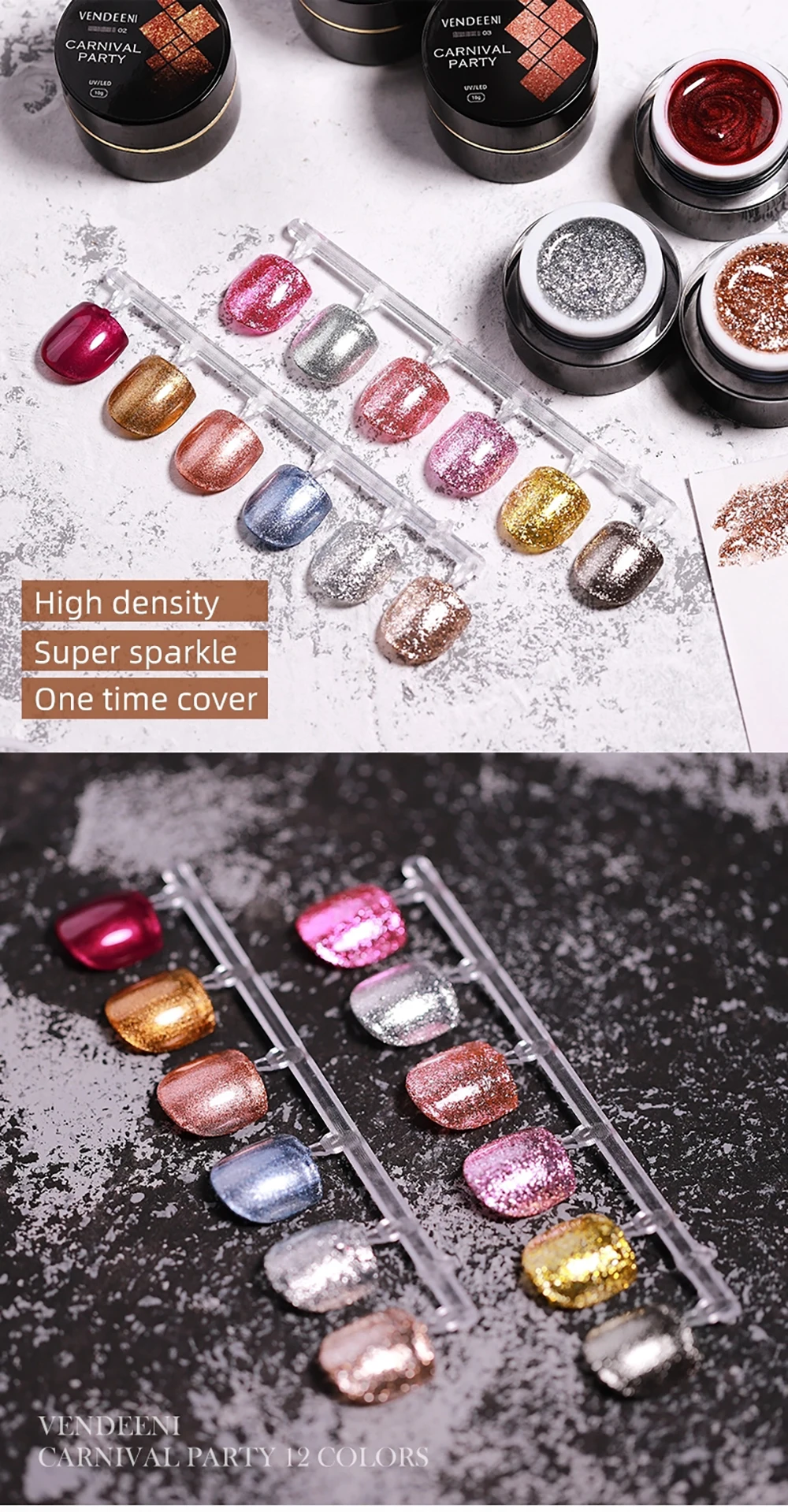 Vendeeni 12 Farben Japanischer Stil Glitzer-Platin-Nagelgel-Lack UV LED Aushärtbarer Gel-Lack Sternenhimmel Glänzender Gel-Lack 10g – Detail 2
