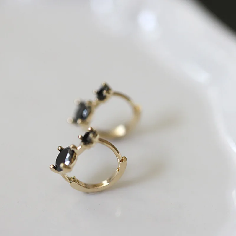 HI MAN 925 Sterling Silver French Black Zircon Geometric Stud Earrings Women 14K Gold Plated Noble Elegant Banquet Jewelry