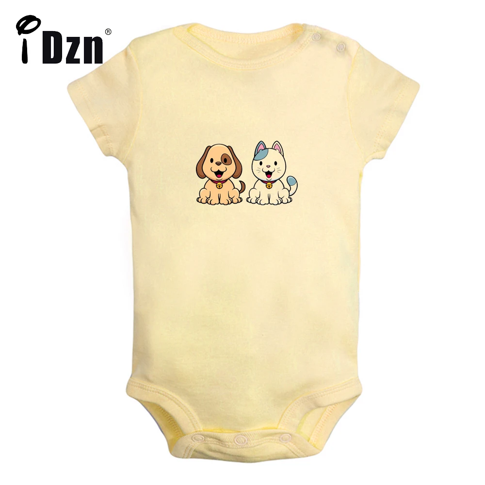 iDzn Baby Boys Girls Summer Bodysuit Newborn Dog and Cat Bast Friends Clothing Cute Cartoon Puppy kitten Rompers Cotton Jumpsuit