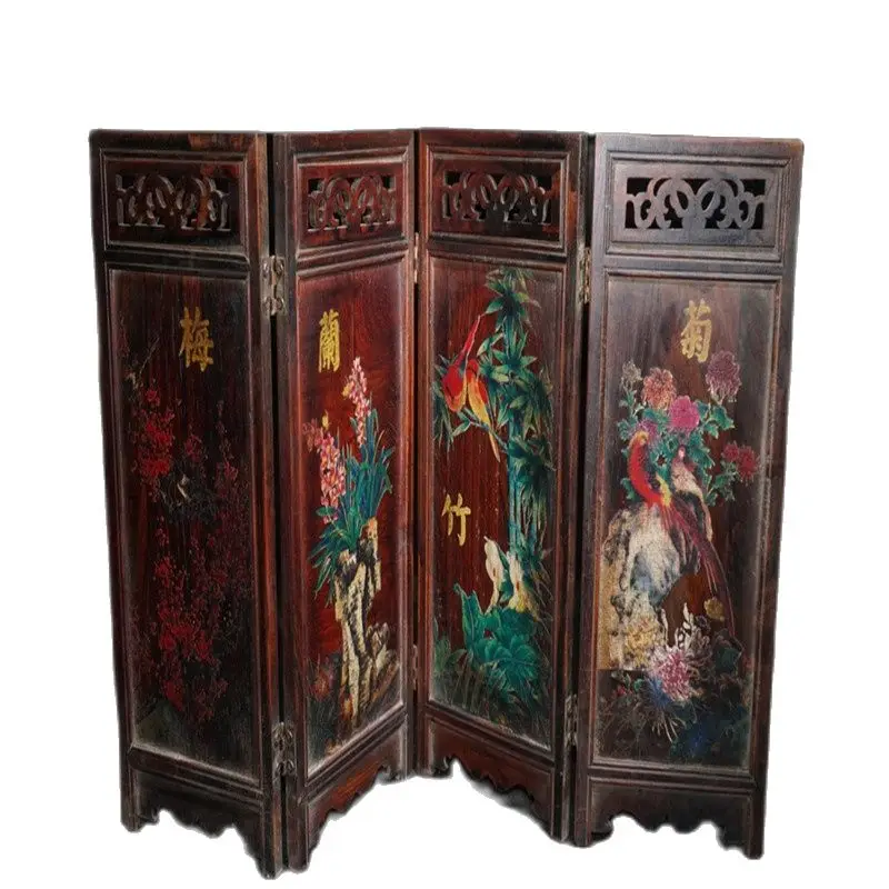 

Fine carving of rosewood, plum, orchid, bamboo and chrysanthemum, screen decoration, family collection