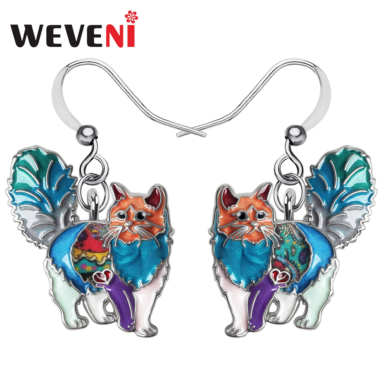 WEVENI emaye alaşım çiçek zarif tüylü kedi yavru küpe büyük bırak Dangle moda takı kadın kızlar gençler için Charm hediyeler