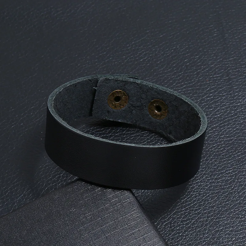 MKENDN Minimalism Punk Vintage Black Brown Genuine Wide Leather Bracelet for Men Women Adjustable Buckle Bracelet & Bangle Gifts image 2