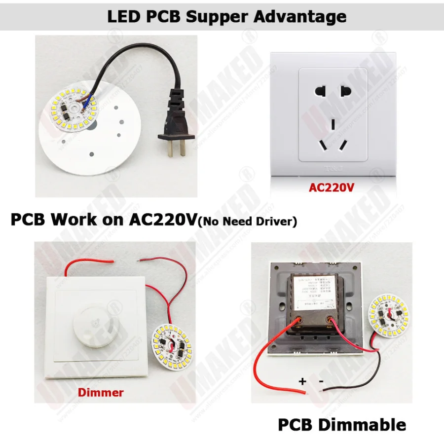 10PCS 9W 40mm AC 220v led pcb smd2835 with 20cm wire, led bead smart IC driver for bulb light, 3w 5w 7w 12w 15w downlight source