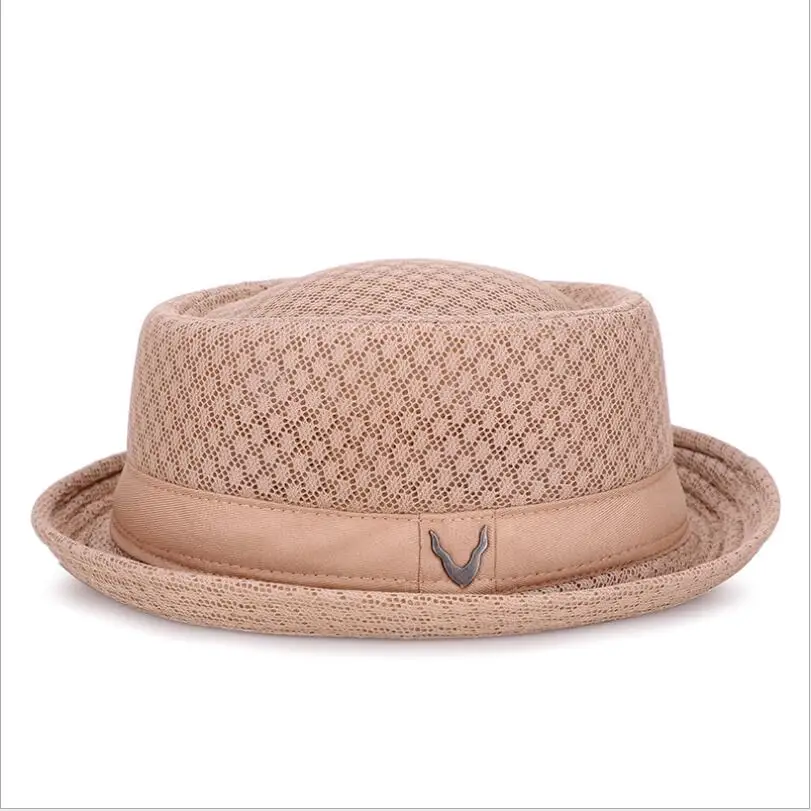 Oddychający kapelusz anglia siatki płaskie słomkowy kapelusz Retro anglia Jazz składany kapelusze przeciwsłoneczne Panama w stylu Casual, imprezowa czapki Fedora
