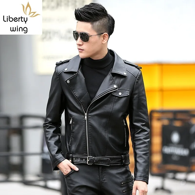 

Men's Popular Handsome PU Jacket Punk New Turn-down collar Leather Jackets Zipper Men Chupas De Cuero Hombre