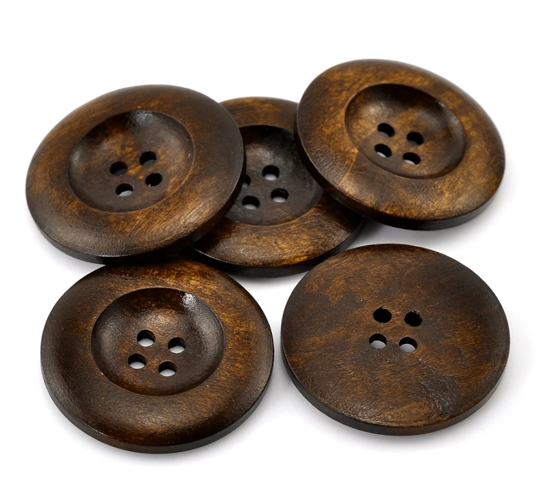 20 PCs Wood Sewing Buttons For Crafts Scrapbooking 4 Holes Round Dark Coffee Color Buttons Kids DIY Apparel 3.5cm(1 3/8