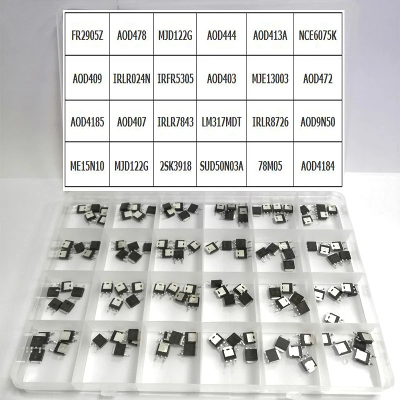 120PCS 24 Values TO-252  new MOS FET transistor 78M05 AOD4184 ME15N10 AOD4185 IRLR8726 AOD478 AOD444 NCE6075K Ic Socket Kit SET