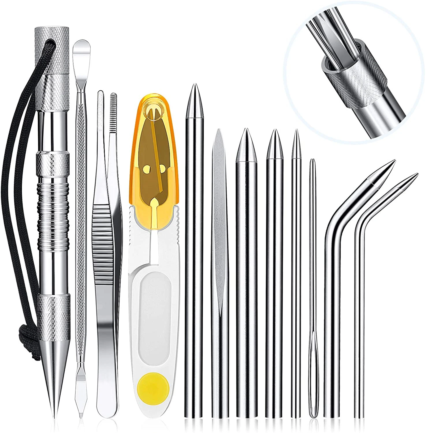 Learther Tool Set Stainless Steel Paracord Lacin Needles and Smoothing Sewing Knotter Tool for Paracord Work Needlework