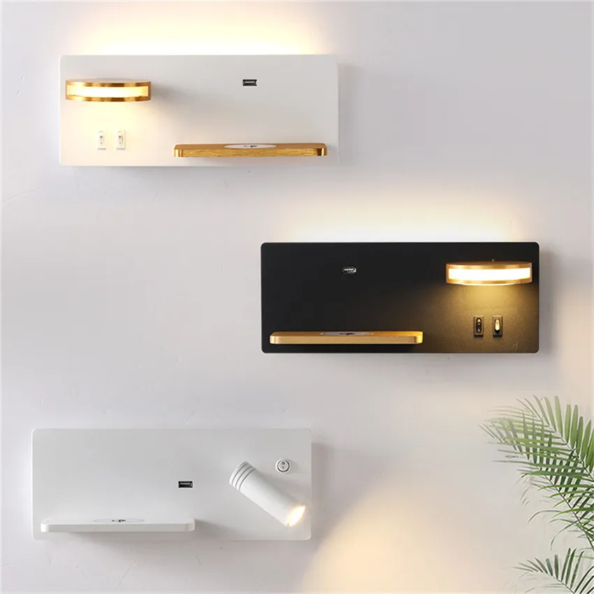

With Wireless Charging LED Wall Lamp Simple With USB Double Switch Decorative Lamp Hotel Engineering Bedroom Bedside Lamp