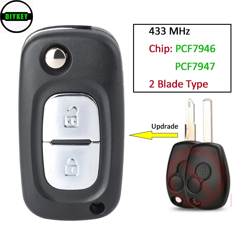 DIYKEY  Modified Flip 433Mhz ID46-7946 /7947 Car Remote Key For Renault Vivaro Movano Traffic Master Kangoo Clio Dacia