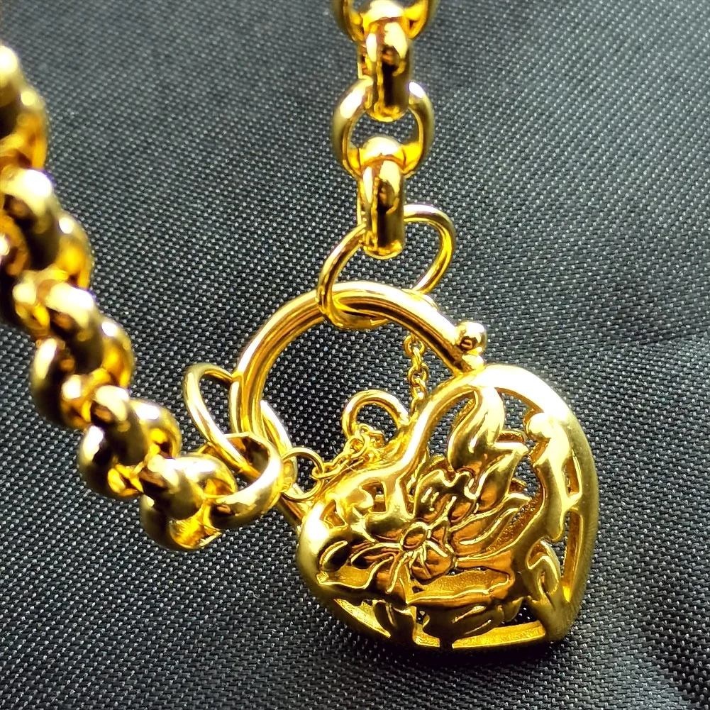 18k Gold Plated 4mm Chain Width Heart Belcher padlock womens solid bracelet jewllery