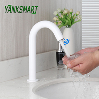 YANKSMART White Automatic Infrared Bathroom Faucet Deck Mounted Touch Free Sensor Washbasin Faucet Basin Sink Mixer Water Tap