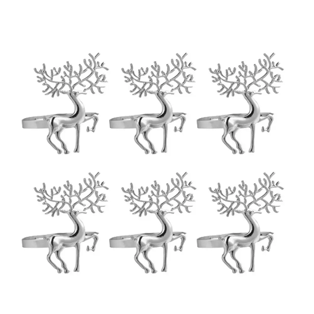 6pcs Christmas Napkin Holder Alloy High-quality Cute Durable Delicate Deer Napkin Ring for Bar Restaurant Christmas Party Dinner