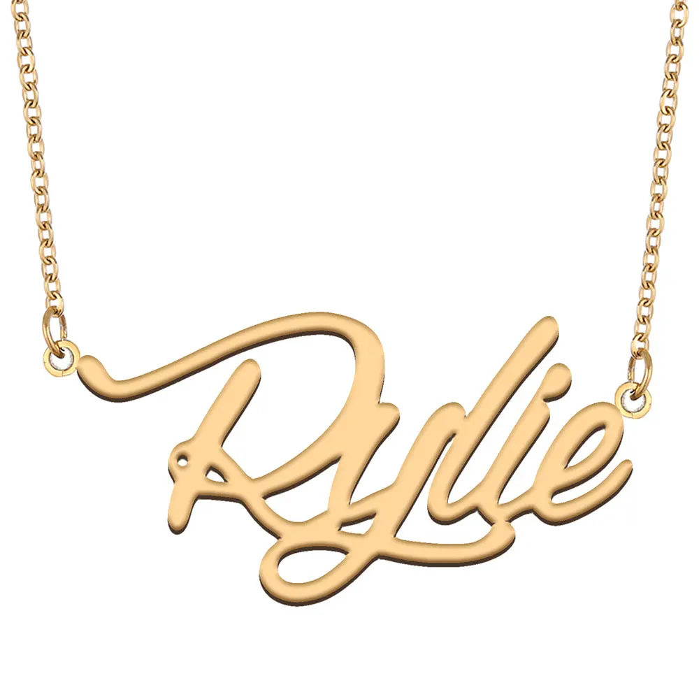 

Gold Stainless Steel Pendant 'Rylie' Name Necklace for Women Cursive Letters Chain Chokers Annivesary Gift