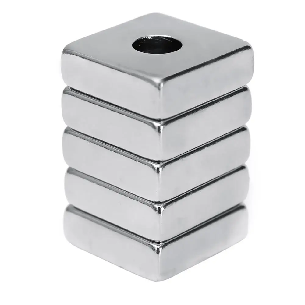 5Pcs 15x15x5mm N52 Square Hole Super Strong Blocks Rare Earth Neodymium Magnets For Acoustic field Electronics Electrical Field