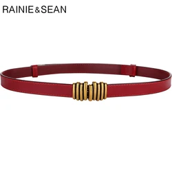 RAINIE SEAN Rosso Delle Donne del Cuoio Genuino Cinghia di Vita di Modo Della Cinghia per il Vestito di Alta Qualità Della Vita Femminile Della Cinghia Della Signora Cintura 100cm