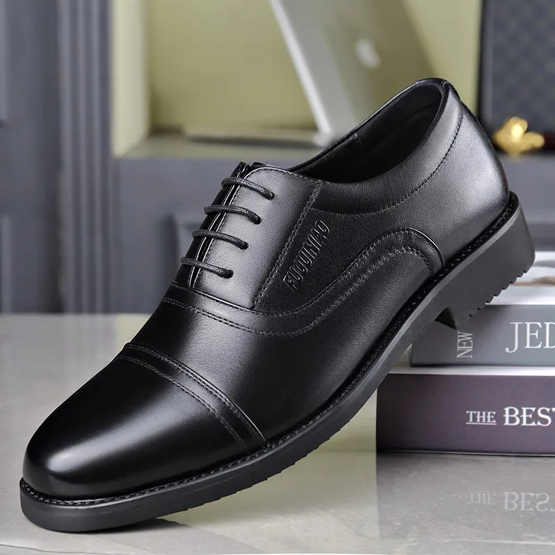 New Genuine Leather Height Increasing 6cm Men Shoes Invisibly Elevator Shoes Lace-up Business Casual Cowhide Black Man Shoe