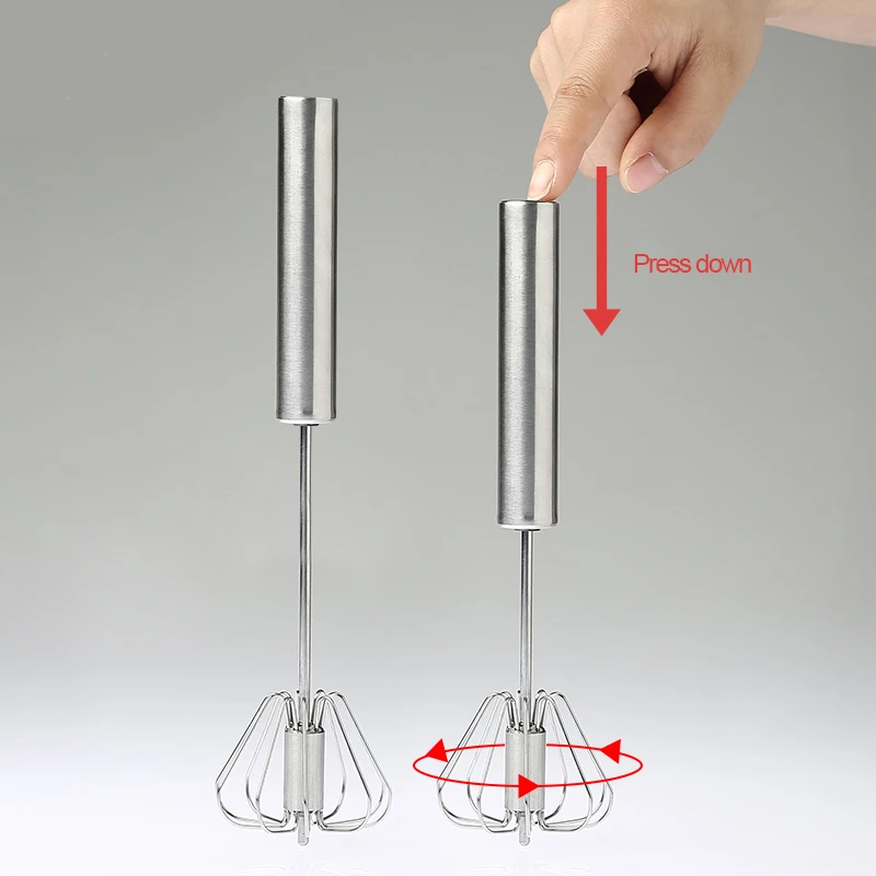 Eggs Stirring Stainless Steel Whisk Stirrer Mixing Mixer Egg Beater Foamer Rotate Hand Push Whisk Stiring Tool