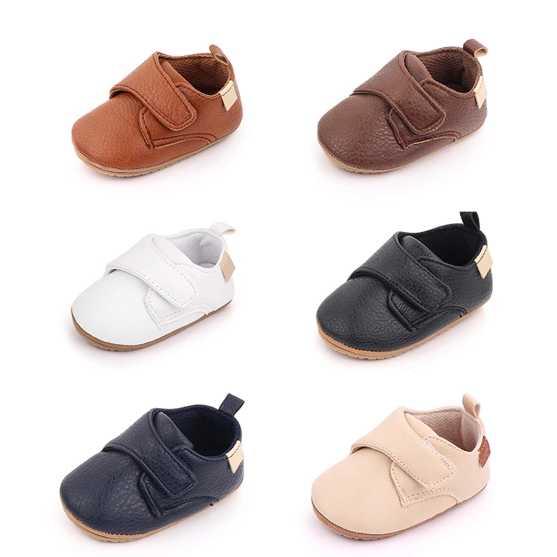 

2023 New Baby Shoes Girl Boy PU Leather Rubber Soft-Sole Non-slip Hook Loop Infant Toddler First Walkers Moccasins 0-18 Month