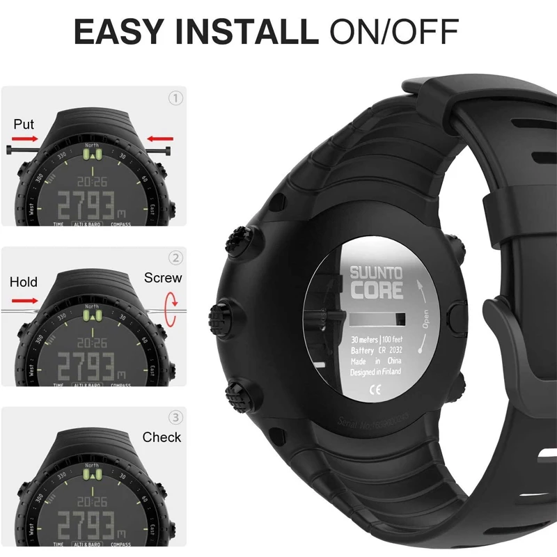 YAYUU นาฬิกาสำหรับ Suunto Core นุ่มซิลิโคนนาฬิกาข้อมือกีฬาด้วย Clasp โลหะสำหรับ Suunto Core Smartwatch