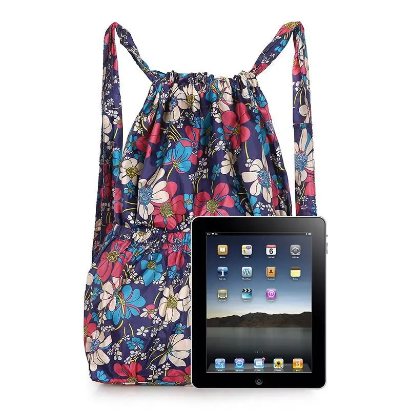 Mochila con cordón de flores para mujer, bolsa impermeable para entrenamiento al aire libre, gimnasio, playa, Oxford, 2019