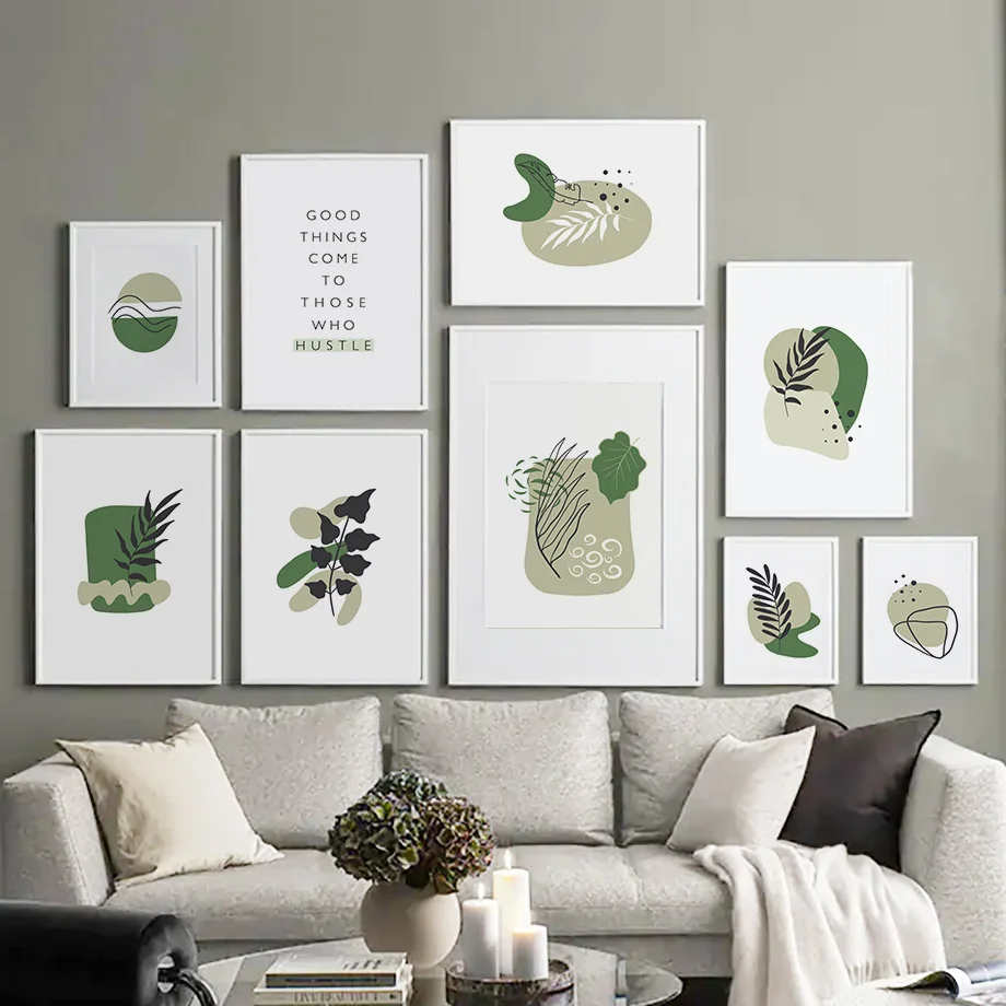 Leaf Feather Flowers Color Block Wall Art Canvas Painting Nordic Posters And Prints Abstract Wall Pictures For Living Room Decor