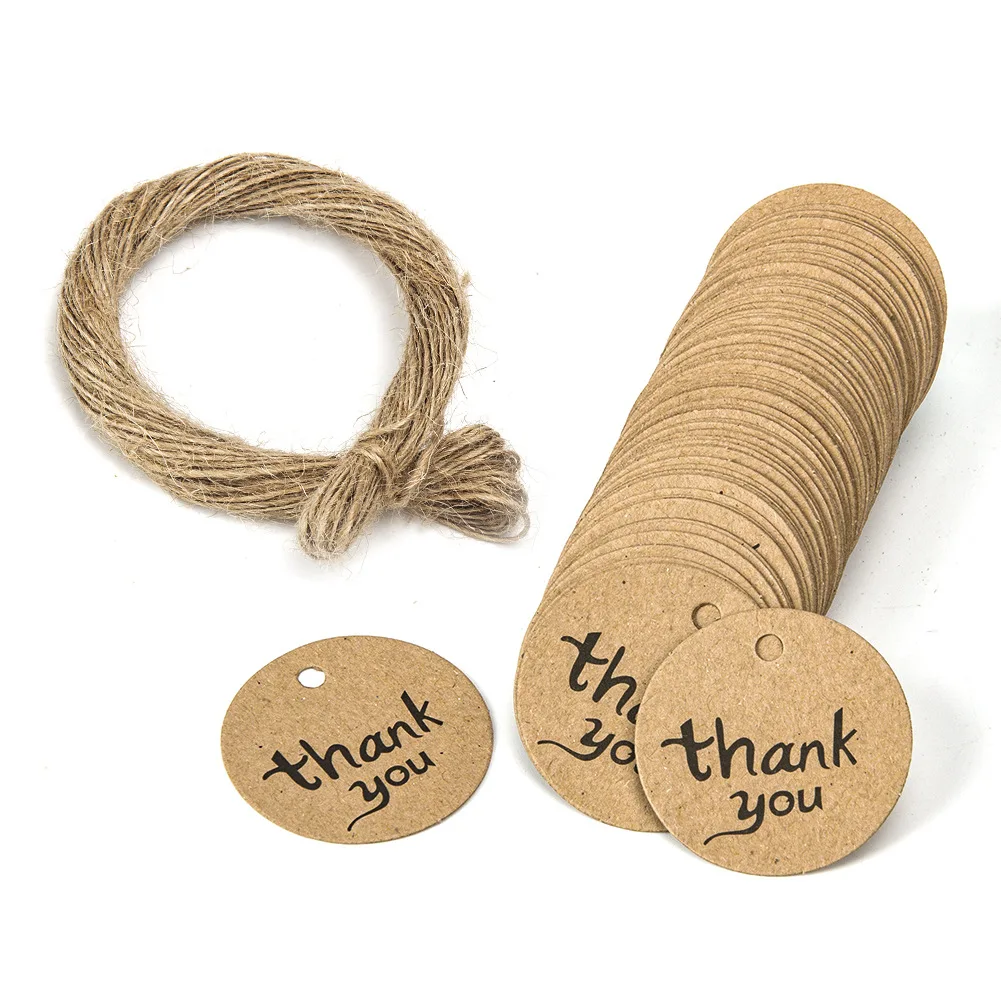 100Pcs Kraft Paper Gift Tags Thank You For Celebrating With Us Labels Handmade For Wedding Party Decoration Packaging Hang Paper