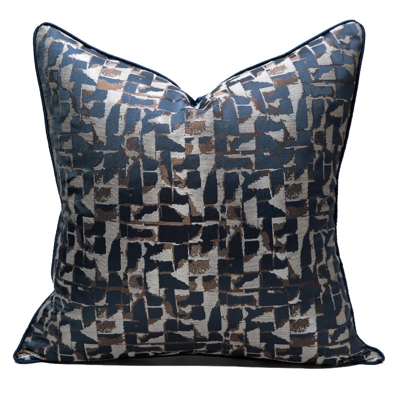 Pillowcase Small Lattice Dark Blue Sofa Cover Satin Single-sided Printing Cushion Cover Polyester Pillowcase