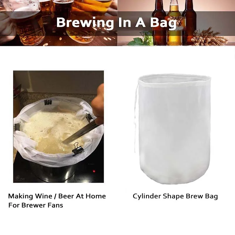 Brewing Filter Bag 120 Mesh Cylinder Shape Grain Brew Bag Nylon Straining Brew Bag for Beer Wine Making Food Grade Bucket Filter