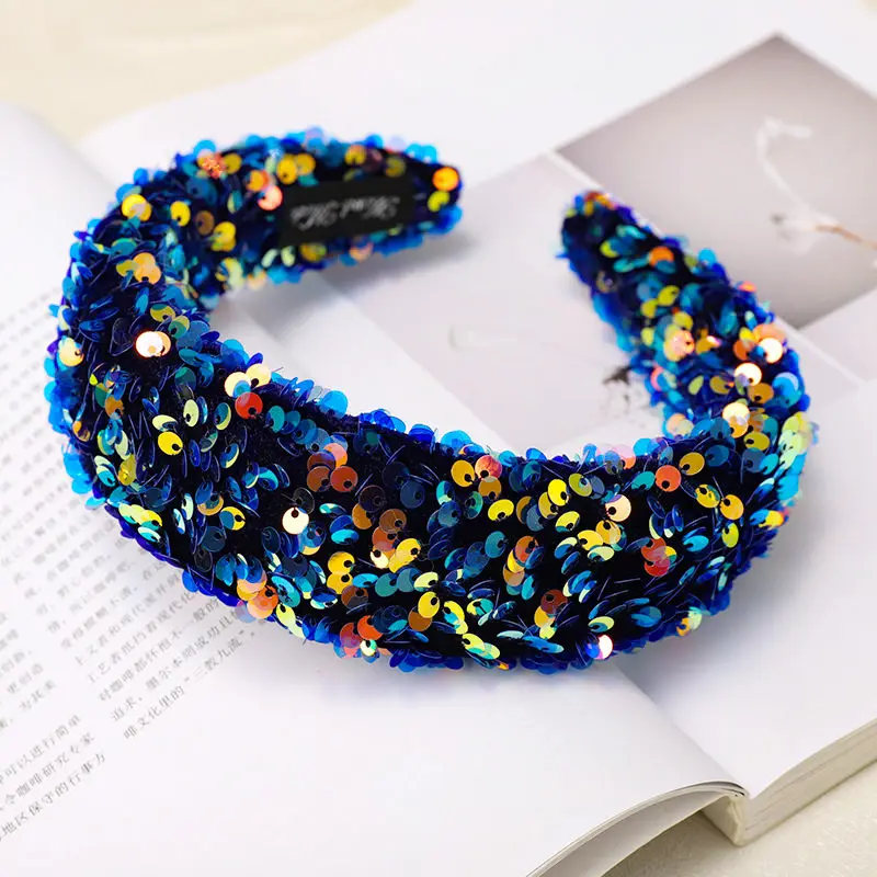 AWAYTR Fashion Glitter Sequins Thick Hairbands for Women Headbands Wide Head Hoop Girls Hair Bands for Women Hair Accessories