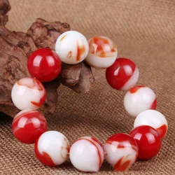 Natural Xinjiang Chicken Blood Jade Floating Flower Gobi Jade Bracelet Men's and Women's Fashion Versatile Hand String Jewelry
