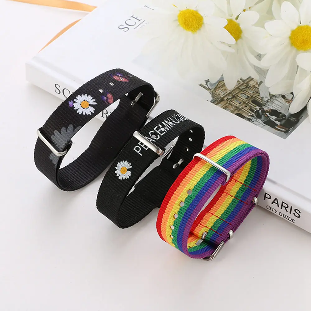 Daisy Strap Bracelets for Girls Boys Rainbow Wristband Women's Bracelet Cotton Linen Adjustable Charm Straps Couple Jewelry image 5