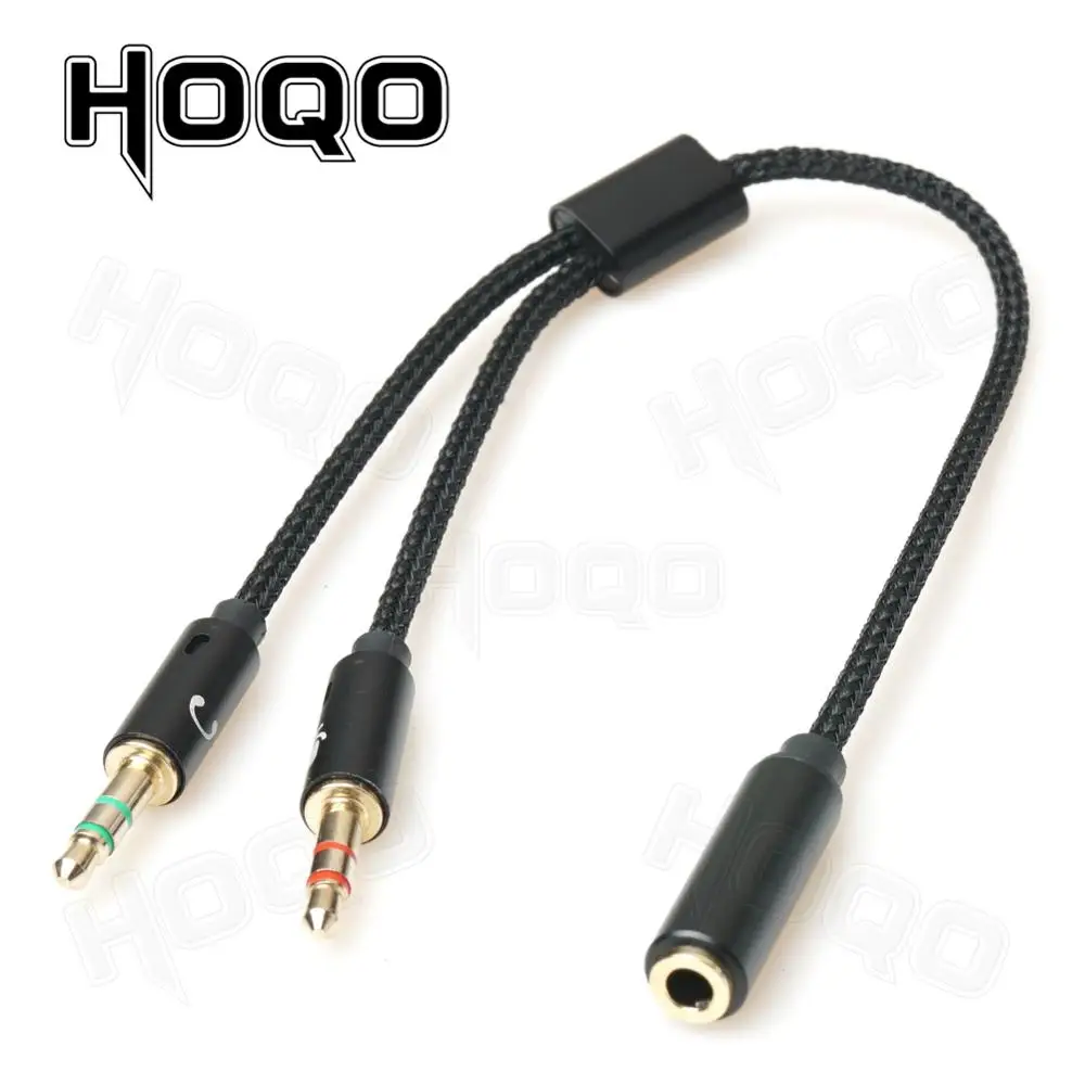 3.5mm 4pole adapter,Braided Nylon AUX Splitter 2 In 1 Out 3.5mm Stereo Audio Microphones Cable Adapter Rallonge Jack