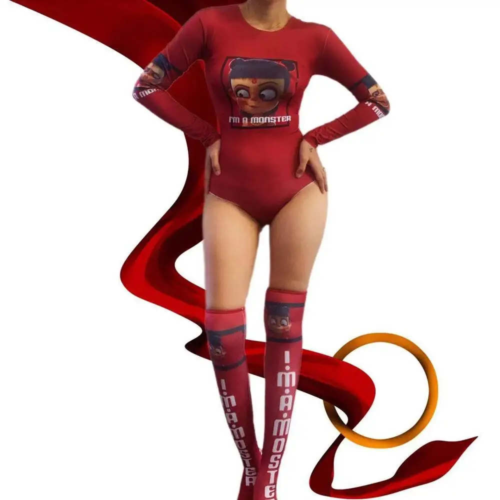 

Women New Print Graffiti I'M A MONSTER Sexy Jumpsuit Stretch Prom Party Stage Outfit Show Performance CostumeHalloween Jumpsuit